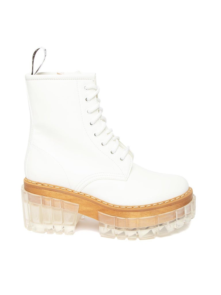 Stella McCartney Women's Emilie Logo-Embossed Faux-Leather Boots White In Excellent Condition For Sale In London, GB