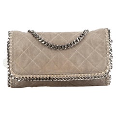 Stella McCartney Damen-Umhängetasche aus grauem Kunstwildleder Falabella mit Metallic- gestepptem Saum