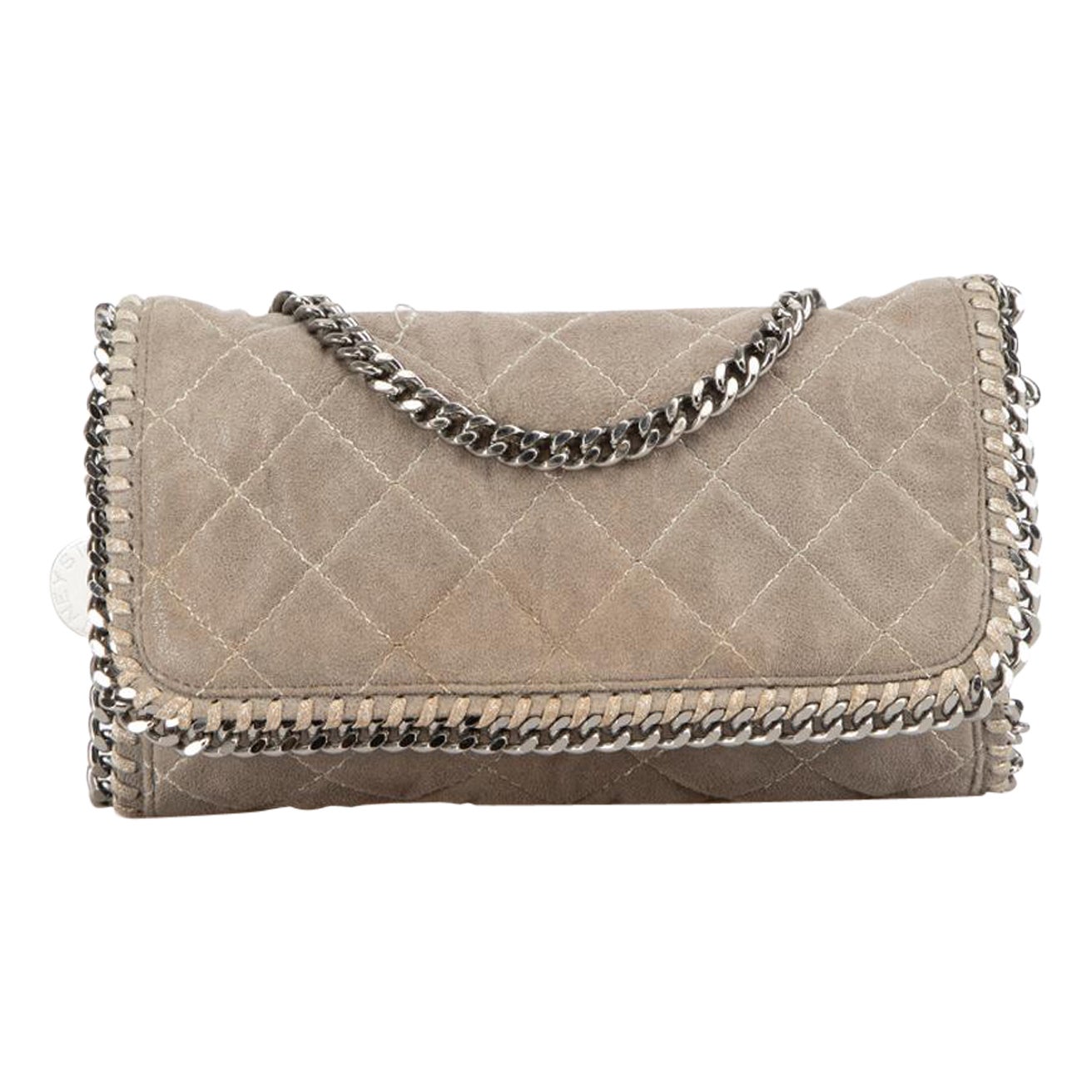 Stella McCartney Women
s Grey Faux Suede Falabella Metallic Quilted Shoulder Bag