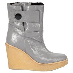 Stella McCartney Women's Grey Vegan Patent Faux Shearling Wedge Boots