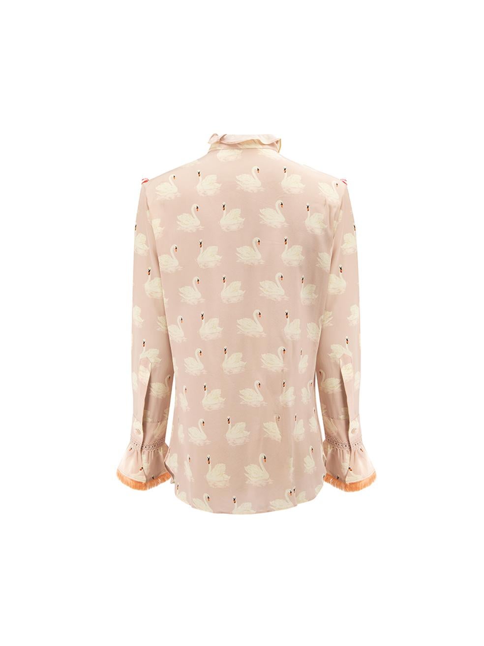 Stella McCartney Women's Pink Printed Ruffle Trim Blouse In Good Condition In London, GB