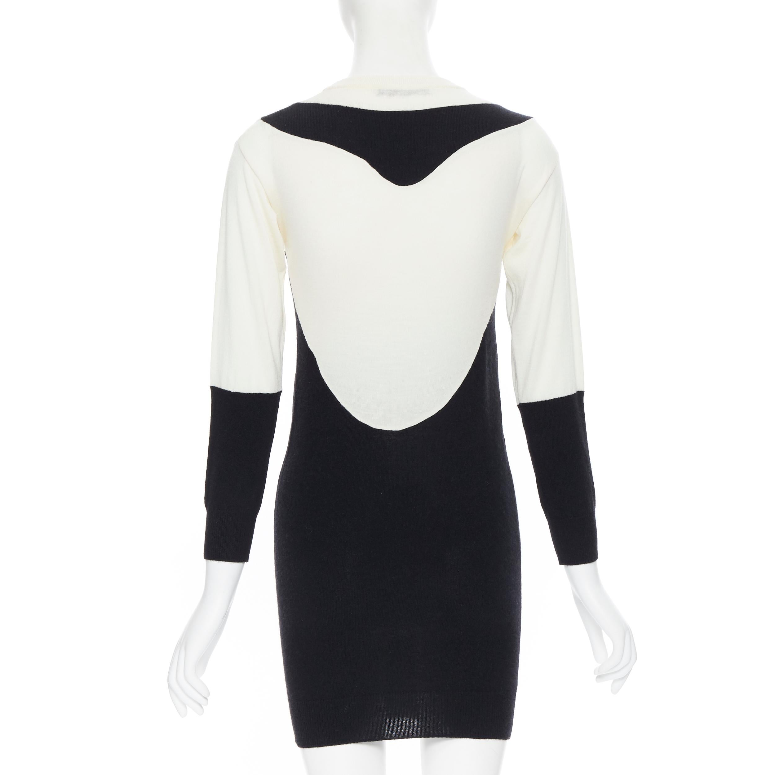 Black STELLA MCCARTNEY wool cashmere black white illusion colorblocked dress IT36 XS