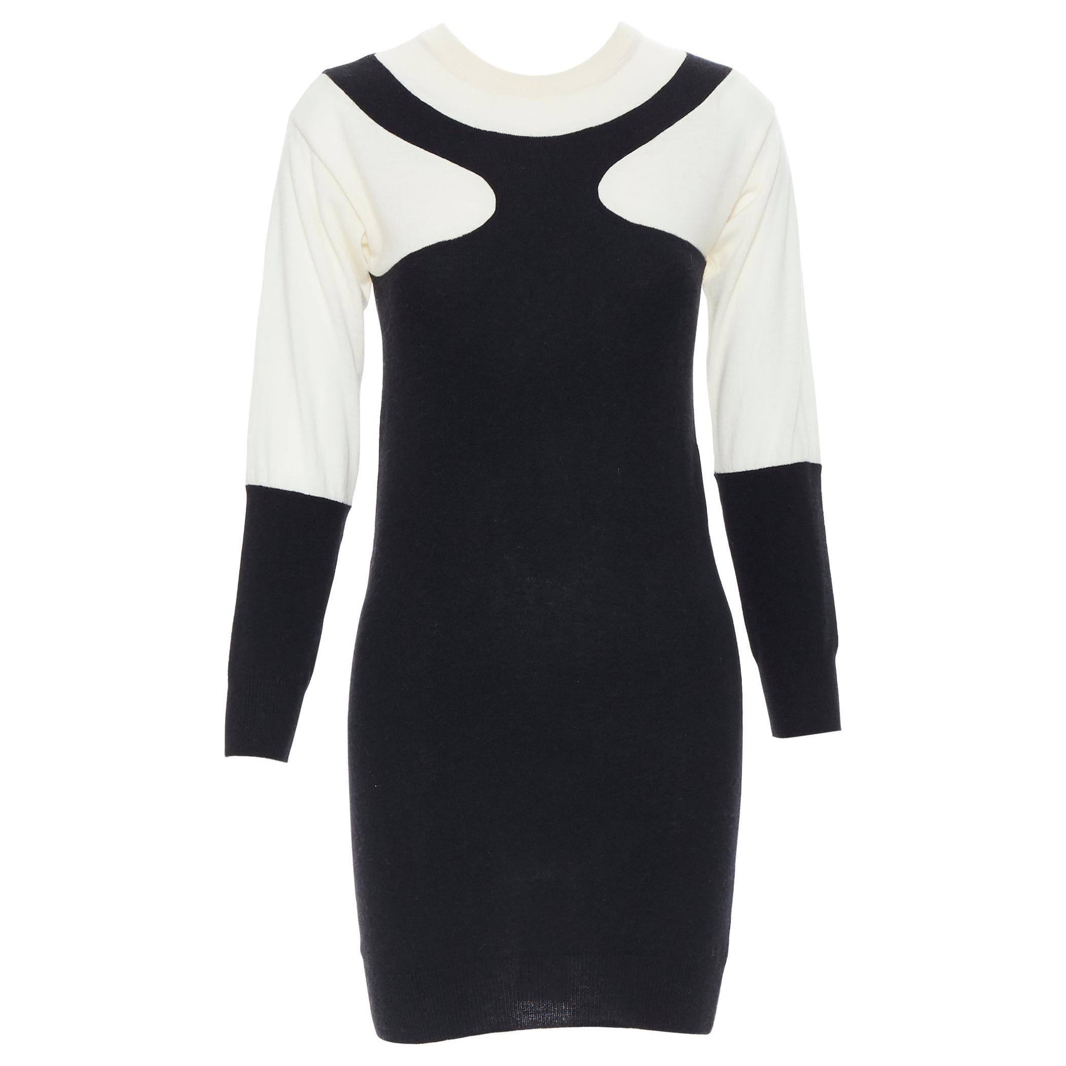 STELLA MCCARTNEY wool cashmere black white illusion colorblocked dress IT36 XS
