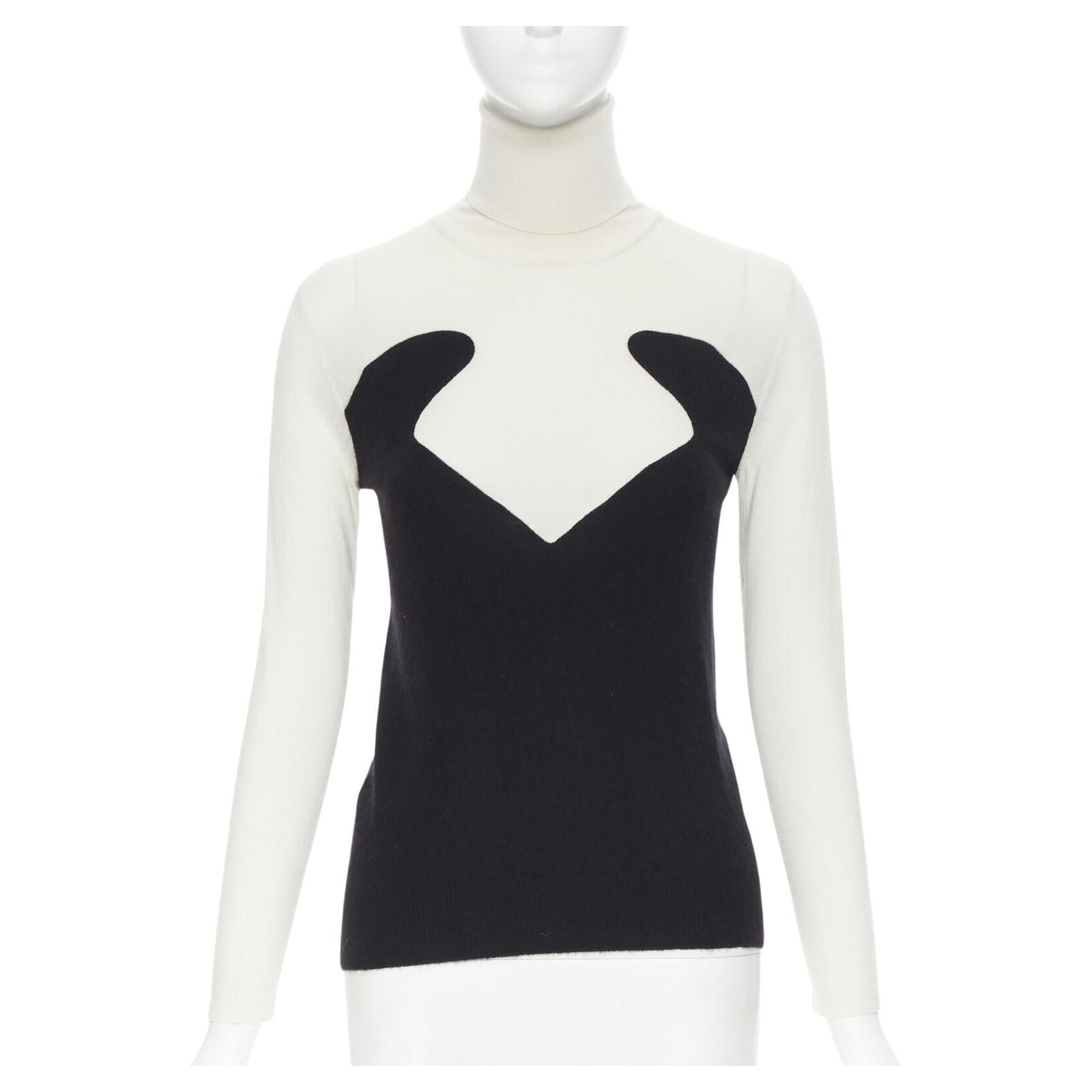 STELLA MCCARTNEY wool cashmere black white illusion turtleneck sweater IT36 XS For Sale