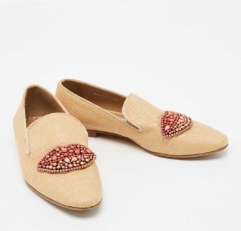 Beige Stella McCartney Woven Raffia Embellishment Tatami Smoking Slippers Size 35 For Sale