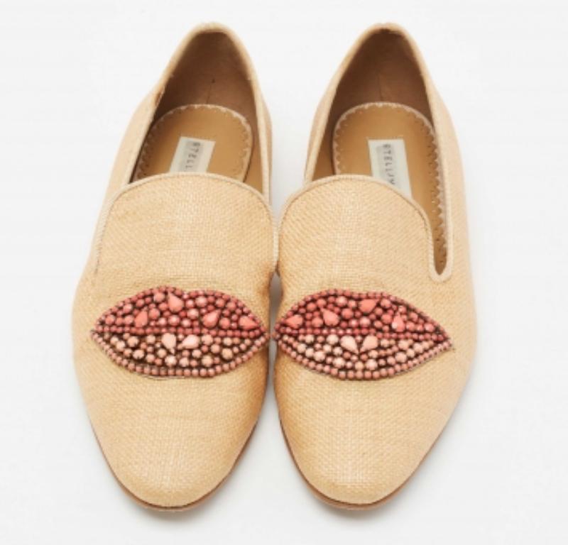 Stella McCartney Woven Raffia Embellishment Tatami Smoking Slippers Size 35 In Good Condition For Sale In Dubai, Al Qouz 2