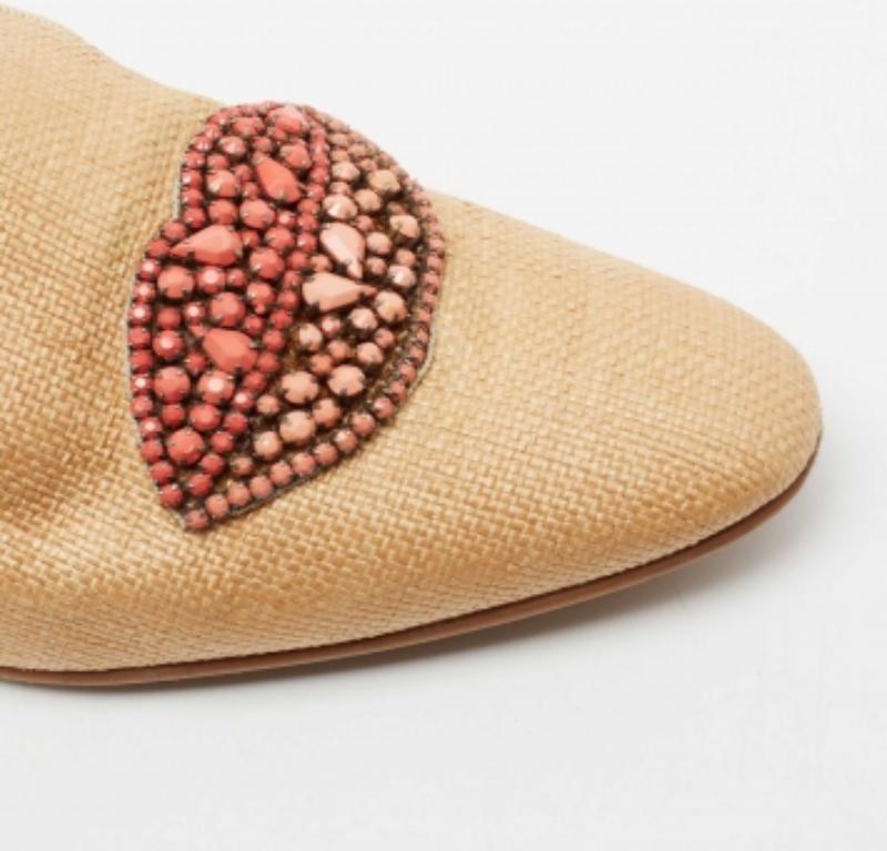 Stella McCartney Woven Raffia Embellishment Tatami Smoking Slippers Size 35 For Sale 2