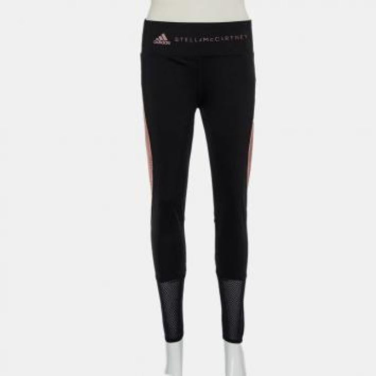 Stella McCartney x Adidas Black/Pink Perforated Knit Leggings L For Sale 6