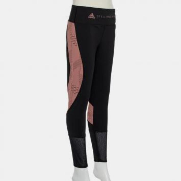 Stella McCartney x Adidas Black/Pink Perforated Knit Leggings L For Sale 4