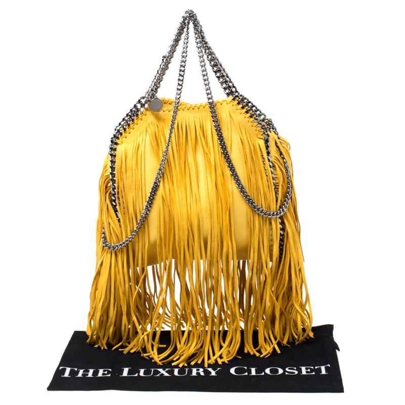 Stella McCartney Yellow Faux Leather Mini Falabella Fringe Tote For Sale at  1stDibs