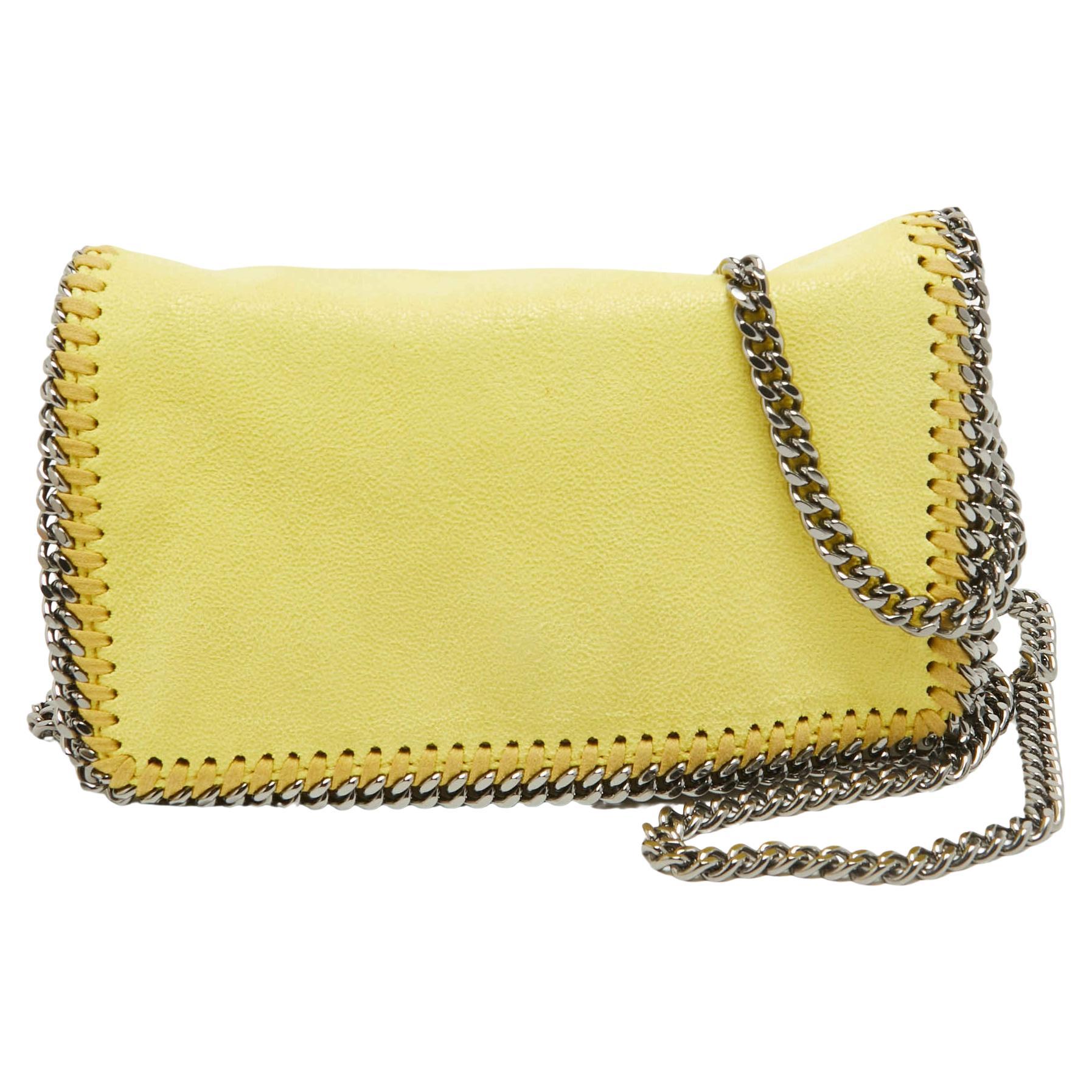 Stella McCartney Yellow Faux Suede Falabella Flap Crossbody Bag For Sale