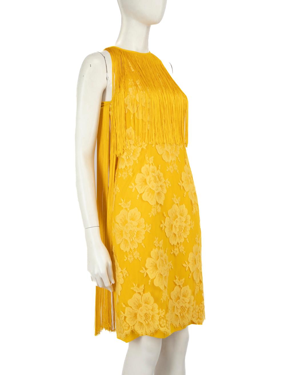 CONDITION is Very good. Minimal wear to dress is evident. Minor plucks to the weave at the back on the left side near the armhole on this used Stella McCartney designer resale item.
 
 Details
 
 
 Yellow
 
 Synthetic
 
 Dress
 
 Knee Length
 
