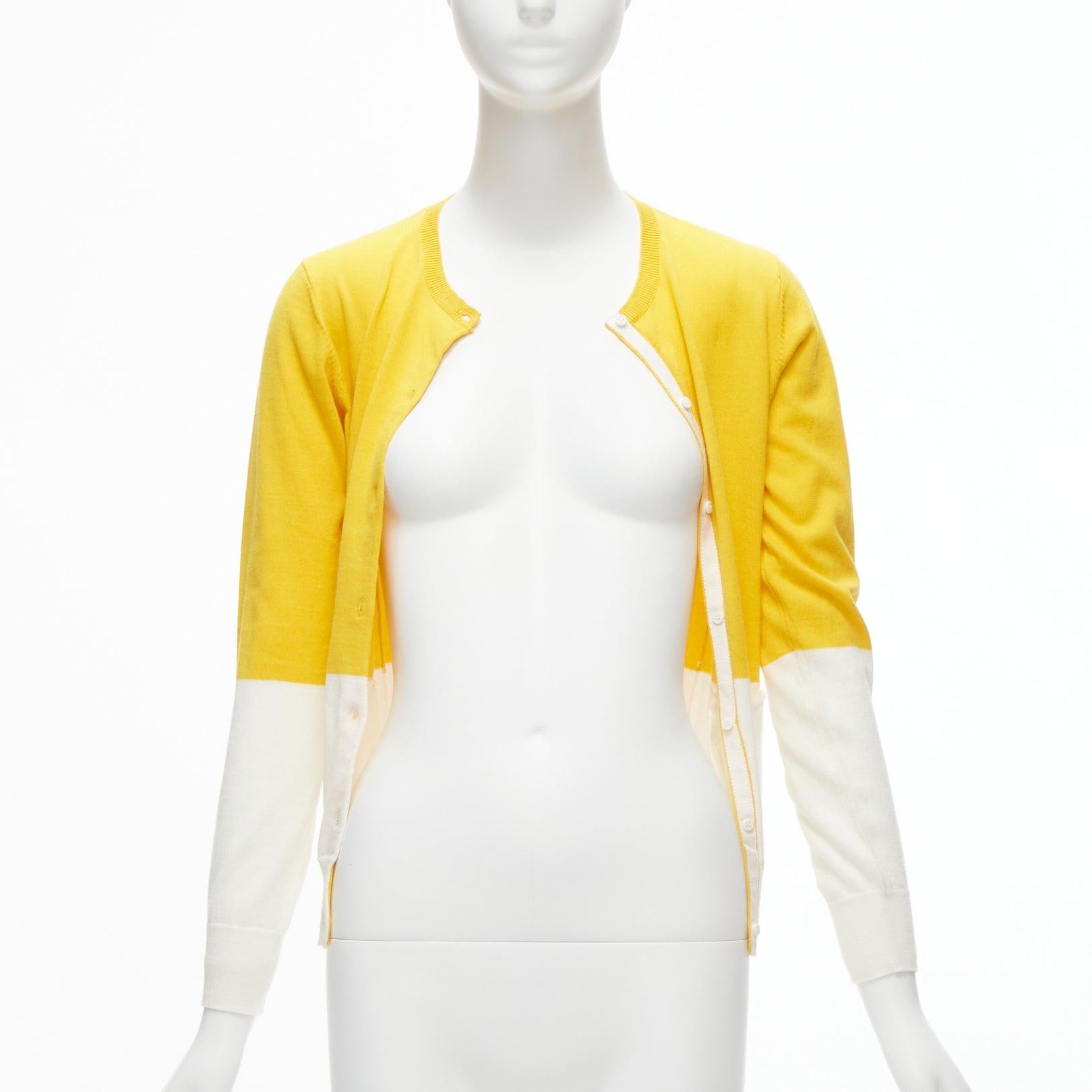 White STELLA MCCARTNEY yellow white colorblock cotton pocketed cardigan sweater 12y For Sale