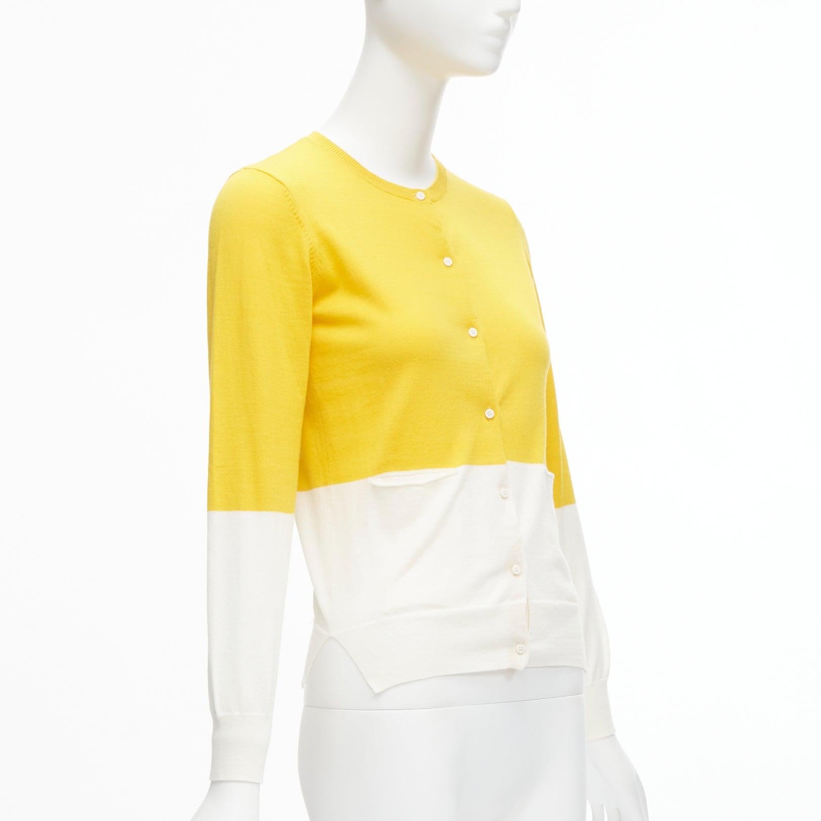 STELLA MCCARTNEY yellow white colorblock cotton pocketed cardigan sweater 12y In Excellent Condition For Sale In Hong Kong, NT