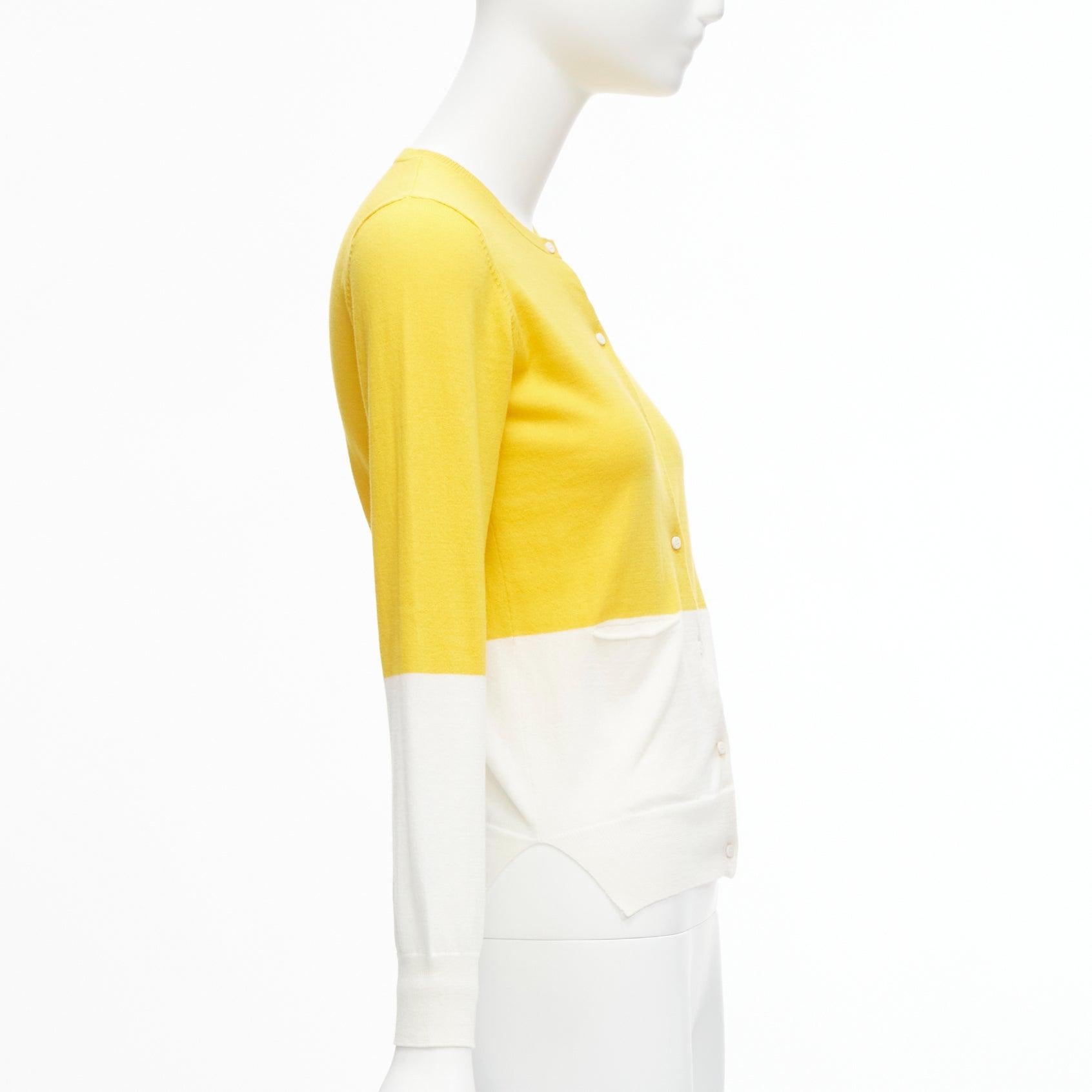 Women's STELLA MCCARTNEY yellow white colorblock cotton pocketed cardigan sweater 12y For Sale