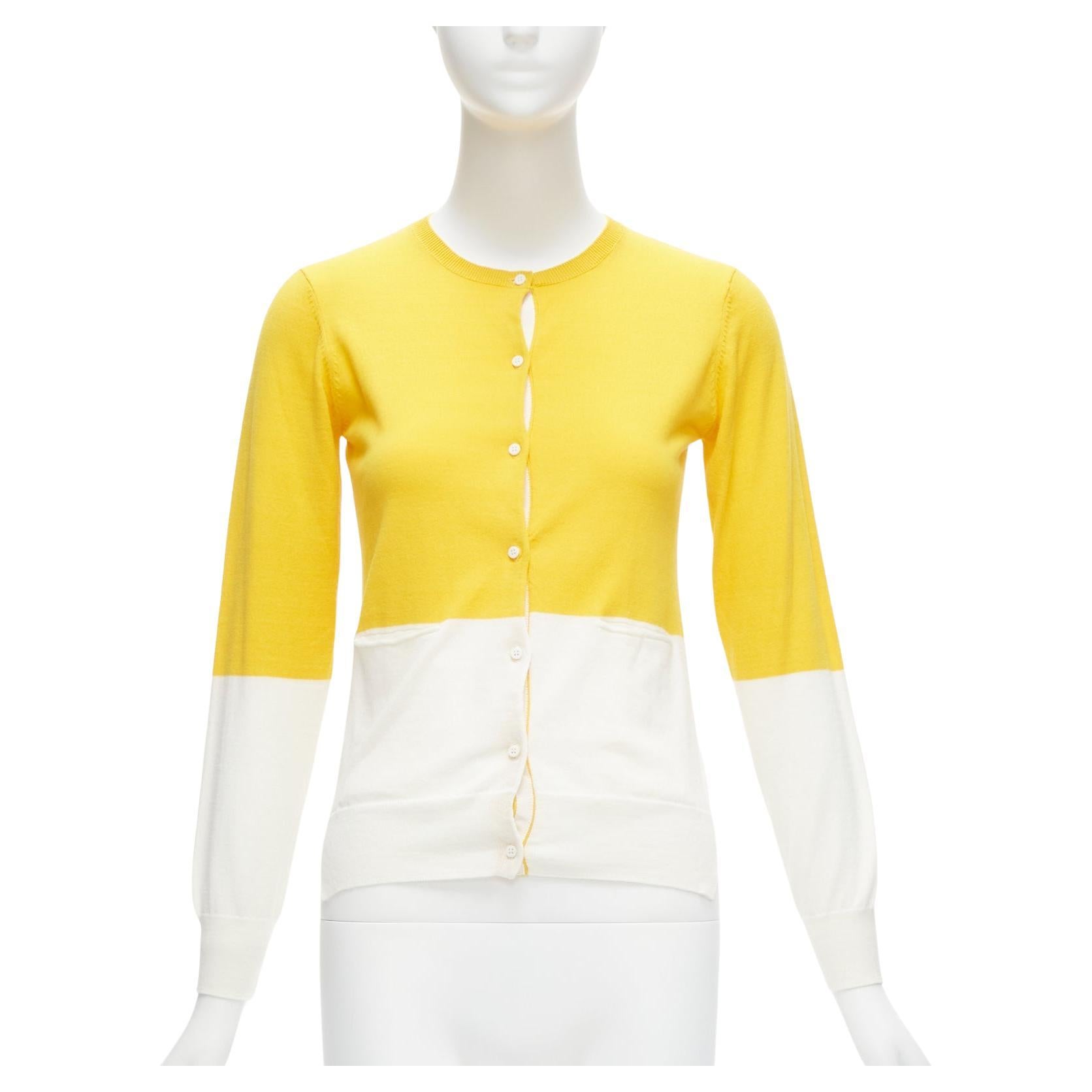 STELLA MCCARTNEY yellow white colorblock cotton pocketed cardigan sweater 12y For Sale