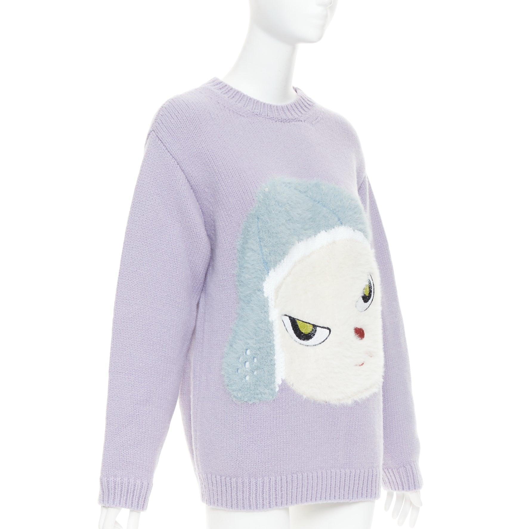 Gray STELLA MCCARTNEY Yoshitomo Nara 2022 lilac Mission Sheep Intarsia wool sweater M For Sale