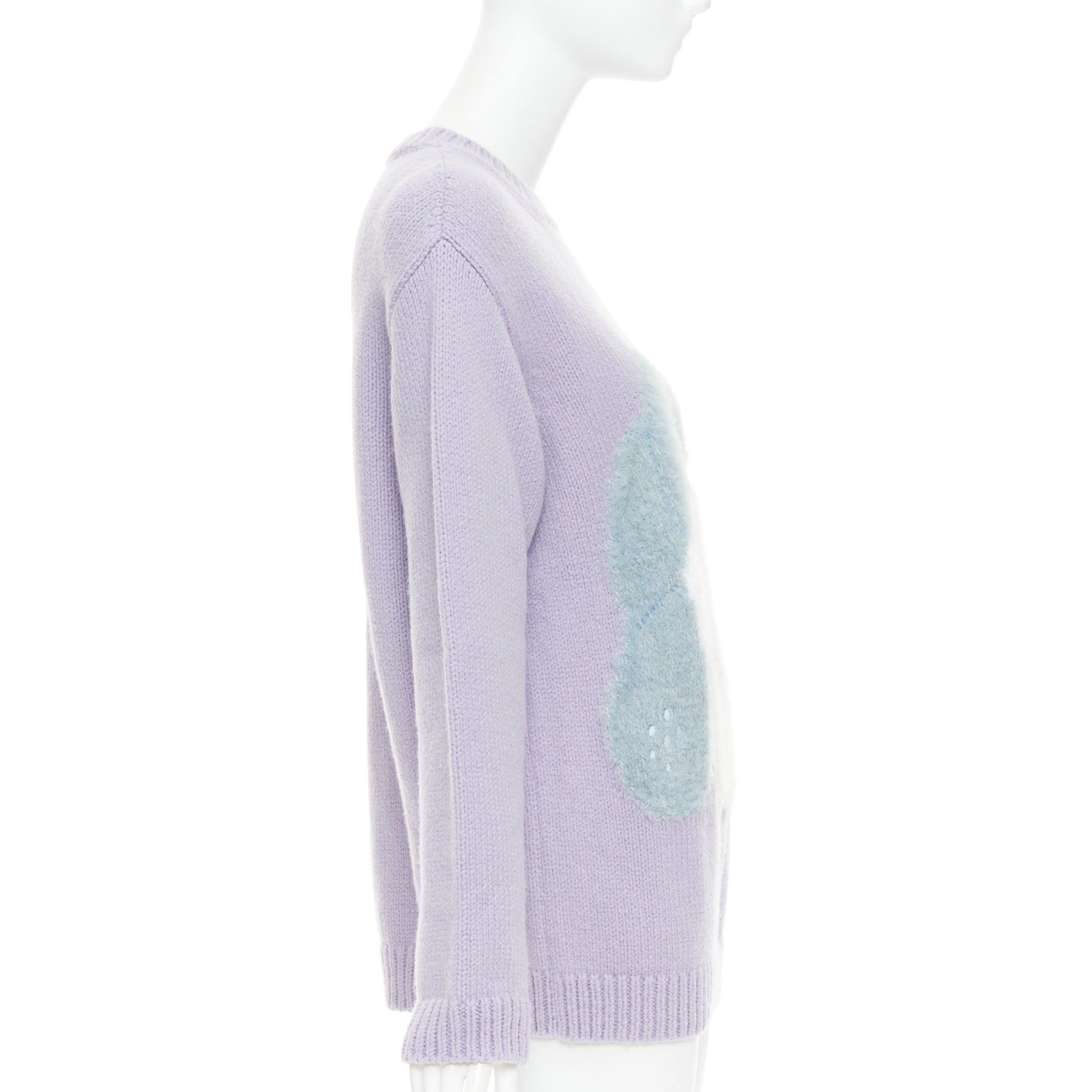 STELLA MCCARTNEY Yoshitomo Nara 2022 lilac Mission Sheep Intarsia wool sweater M In Excellent Condition For Sale In Hong Kong, NT