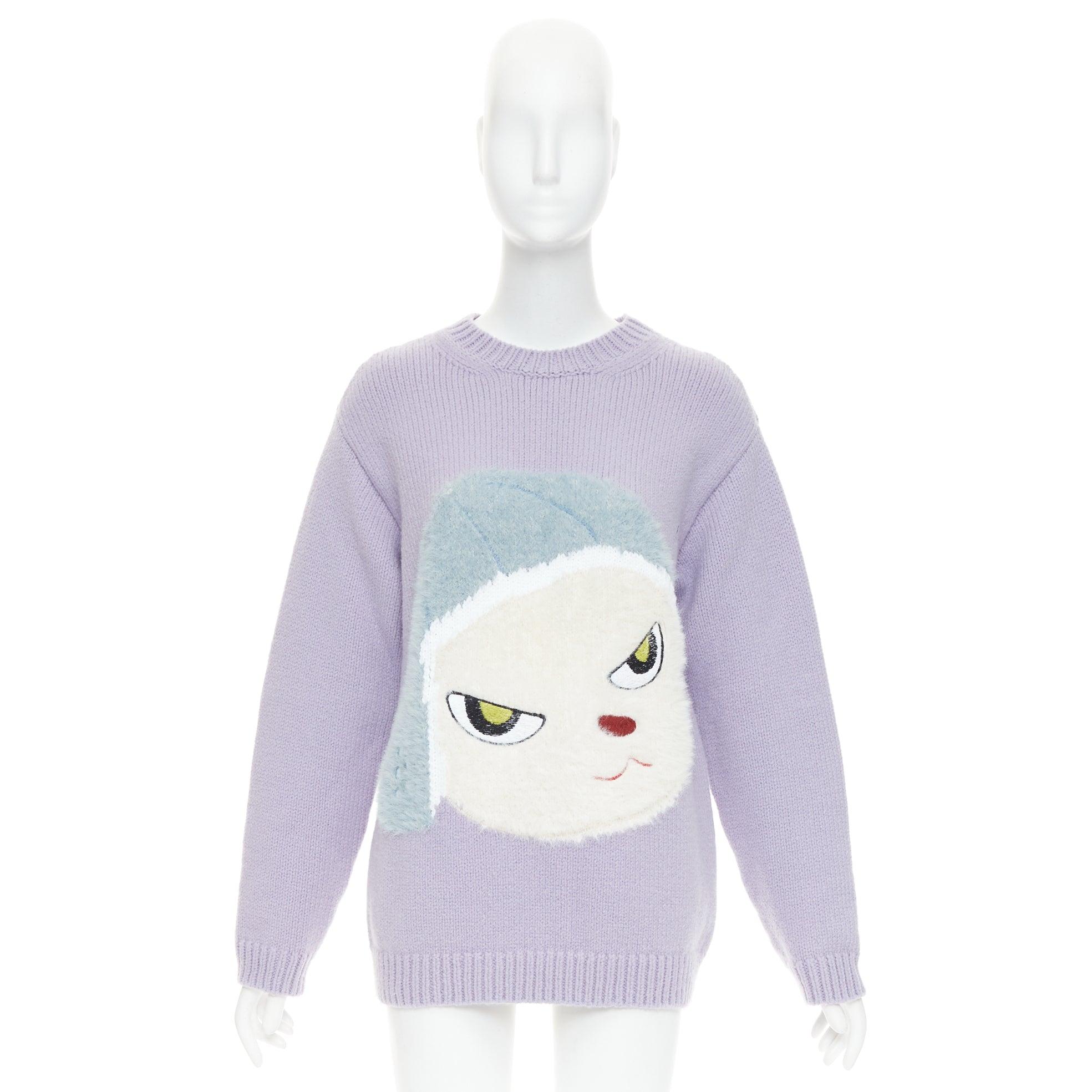 STELLA MCCARTNEY Yoshitomo Nara 2022 lilac Mission Sheep Intarsia wool sweater M For Sale 4