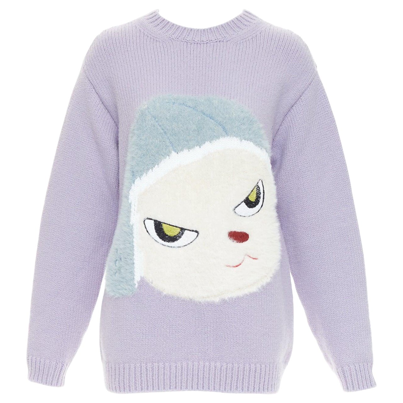STELLA MCCARTNEY Yoshitomo Nara 2022 lilac Mission Sheep Intarsia wool sweater M For Sale