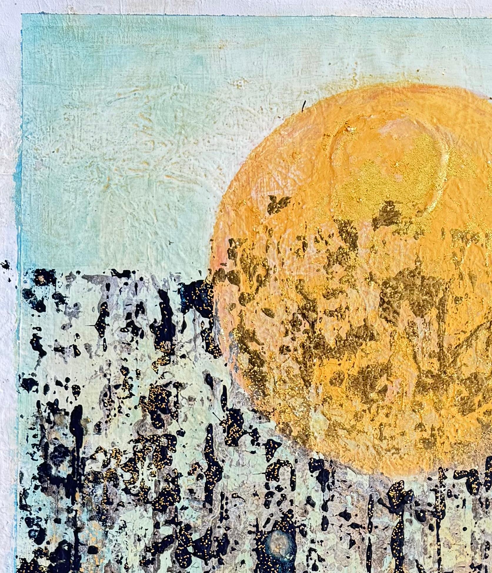 a place in the sun II, Contemporary Abstract, enamel gold acrylic on canvas 2023 For Sale 1