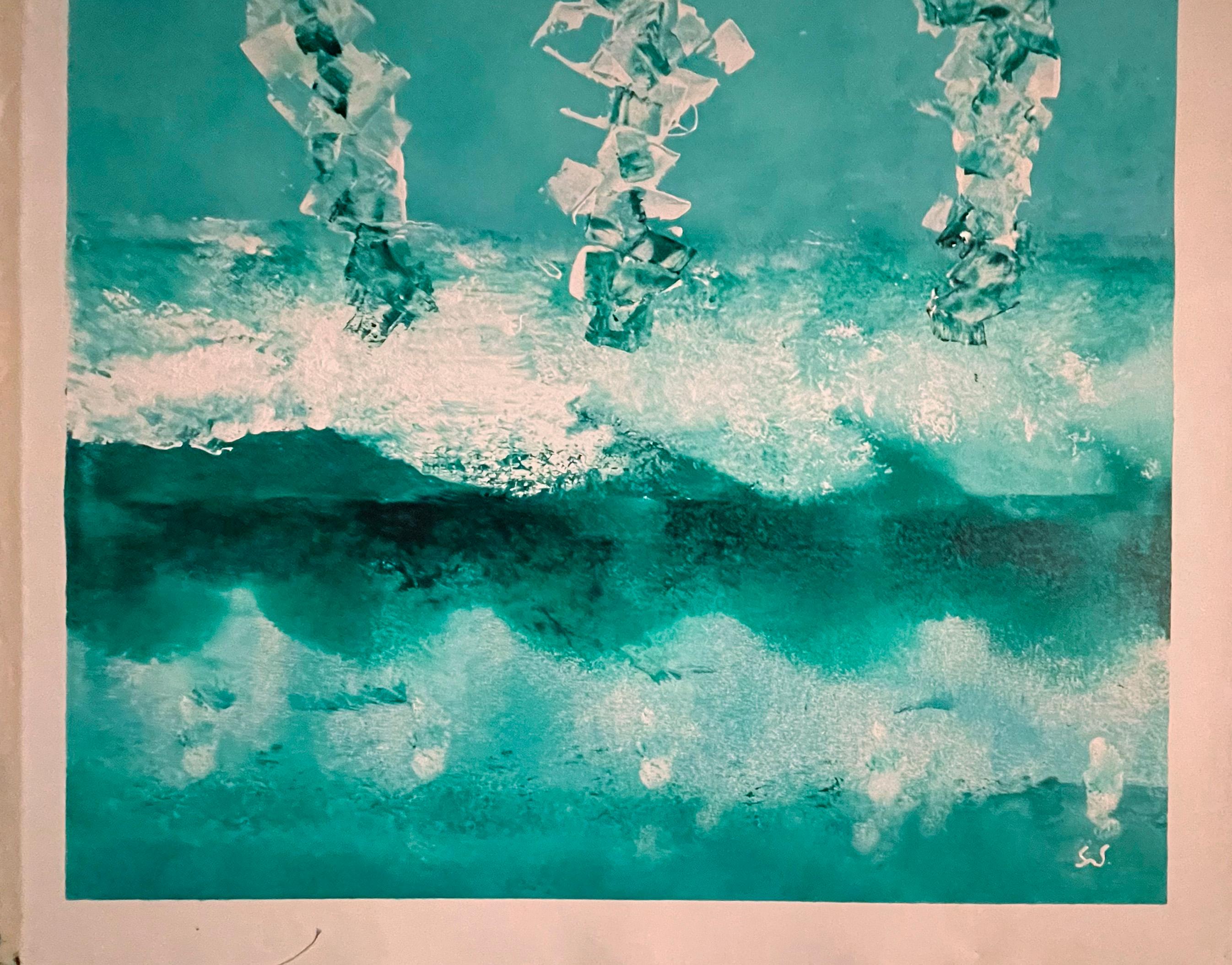 the Ocean tale;Sea Dance, Abstract Expression, enamel and acrylic on canvas 2023 - Contemporary Painting by Stella Michaels