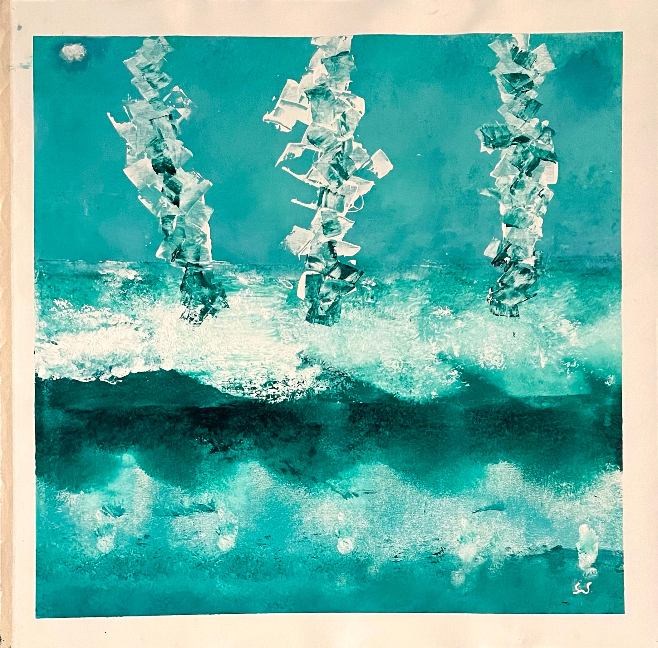 Stella Michaels Abstract Painting - the Ocean tale;Sea Dance, Abstract Expression, enamel and acrylic on canvas 2023