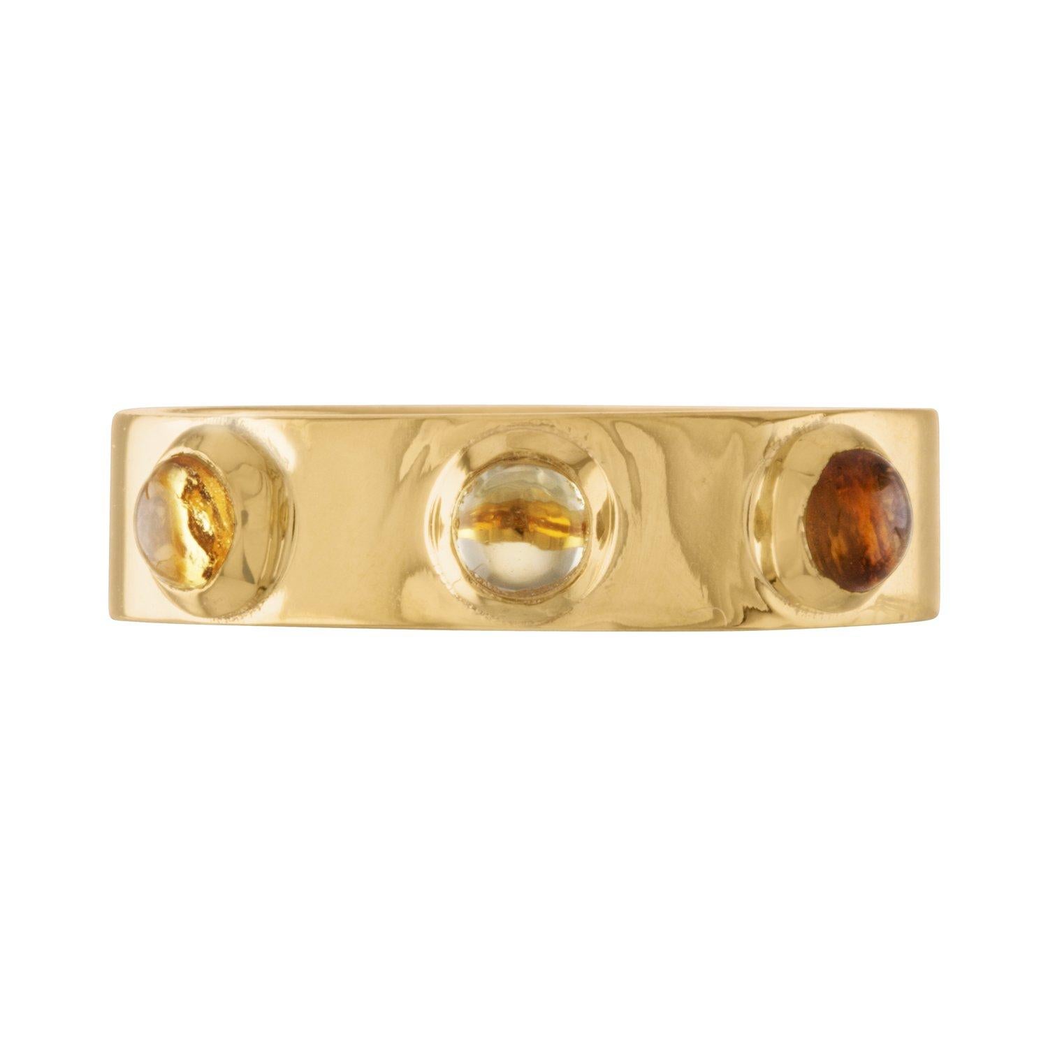 Stella Mid-Finger Ring in Yellow Gold Vermeil with 3 Lemon Yellow Citrine For Sale