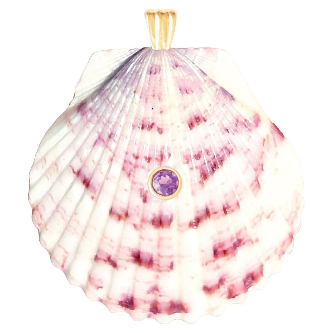 Stella Natural Shell Pendant with 14k Gold and Natural Amethyst Gemstone