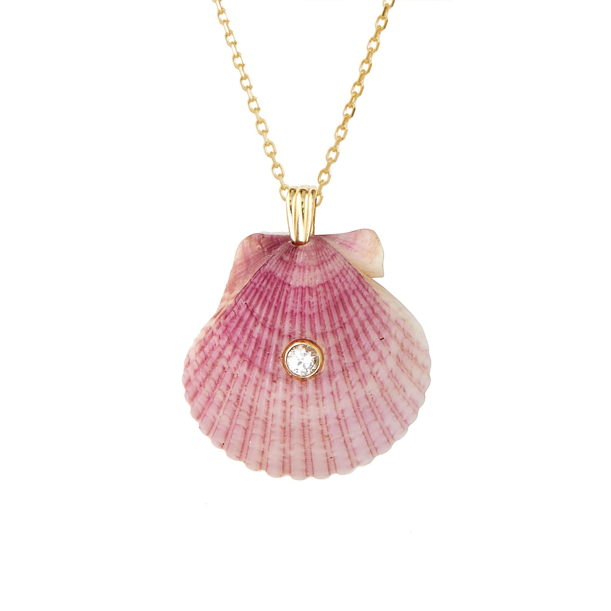 Stella Natural Shell Anhänger mit 14k Gold und weißem Saphir natürlichen Edelstein (Moderne)
