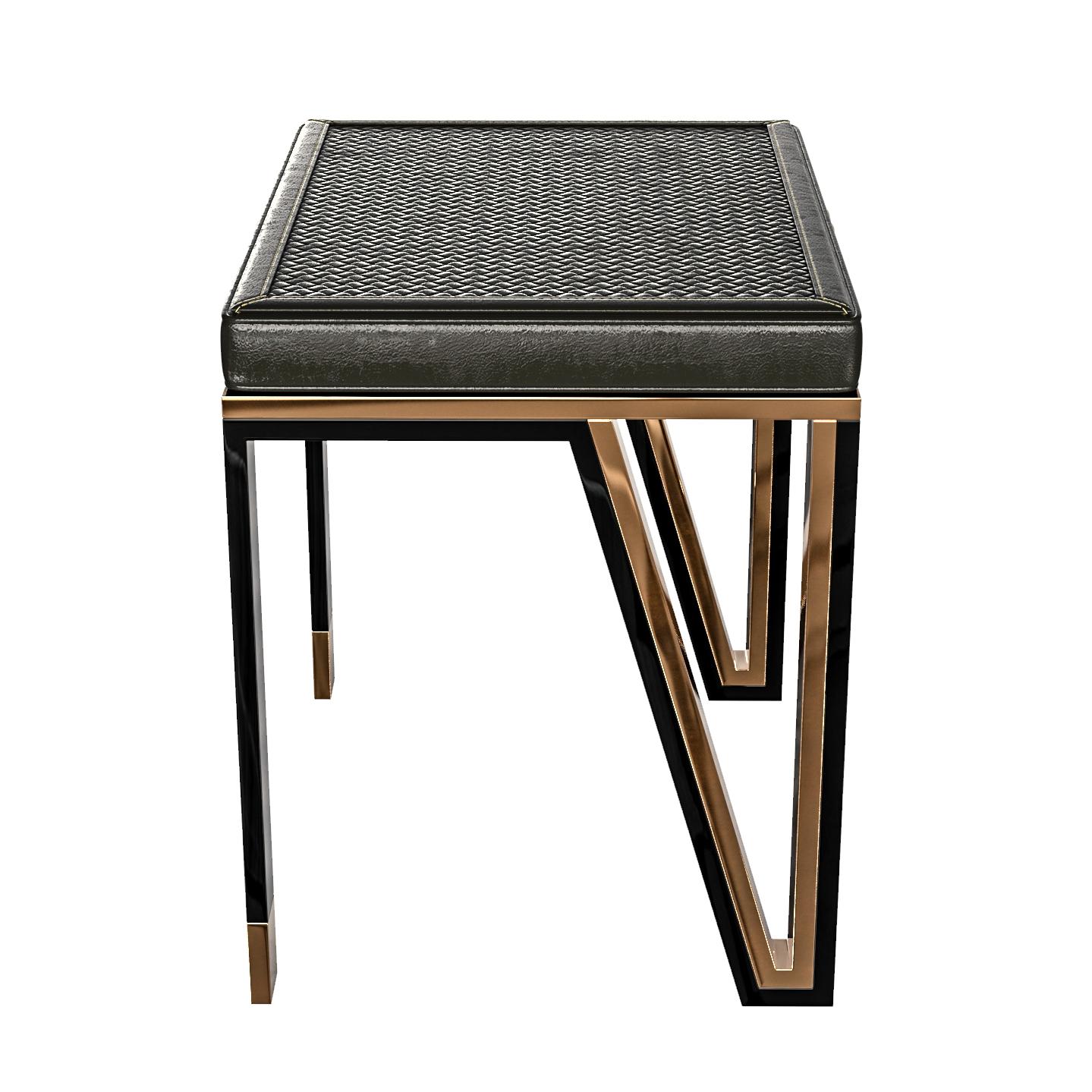 Fait main Chaise de piano Stella en acier inoxydable, bronze et cuir tissé, Istanbul en vente