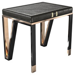 "Stella" Piano Chair with Stainless Steel, Bronze and Woven Leather, Istanbul