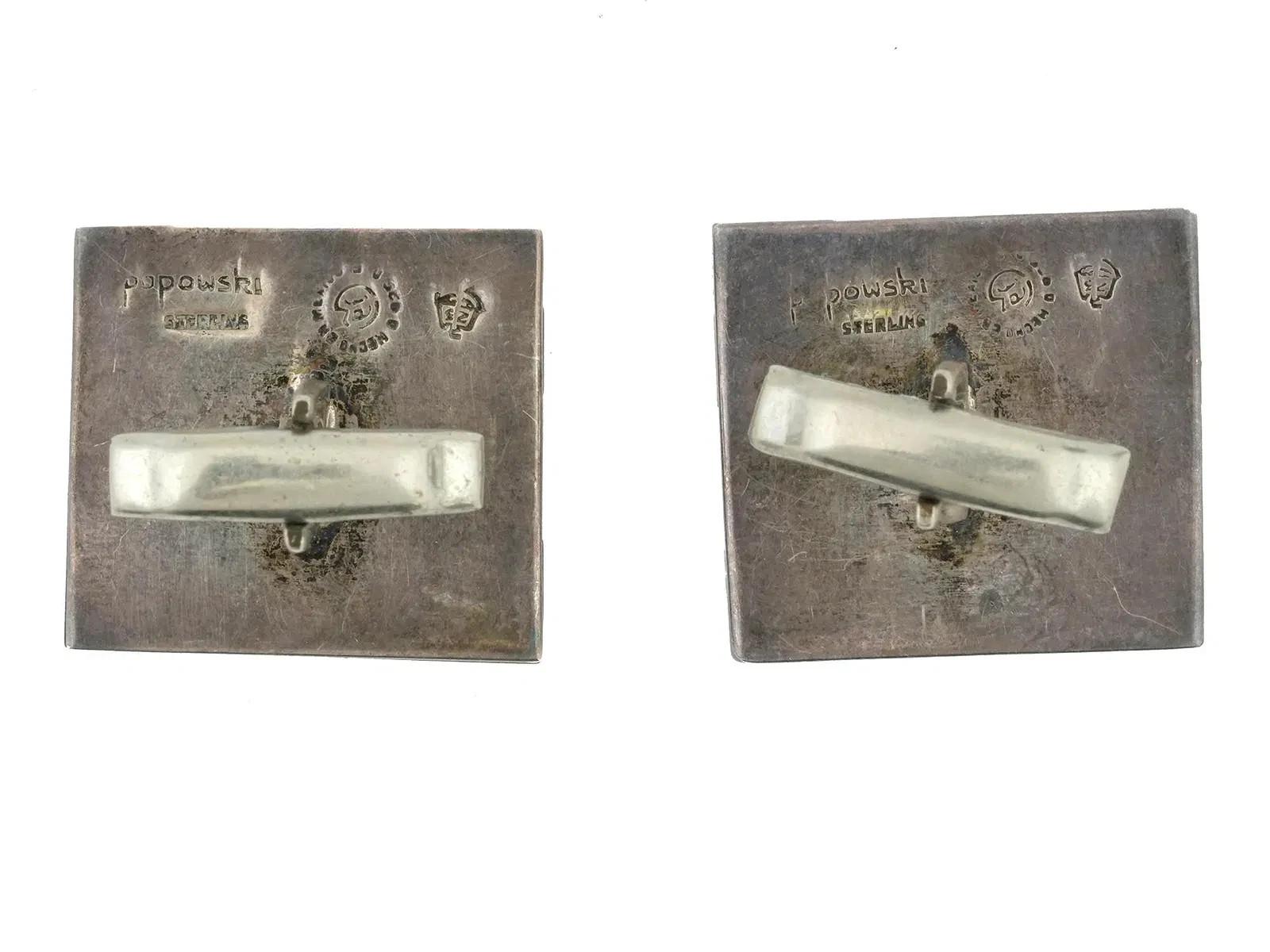 Boutons de manchette en marqueterie d'argent mexicaine de Stella Popowski Pour hommes en vente