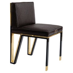 "Stella" Chair with Bronze and Exclusive Leather Pattern, Hand Crafted, Istanbul