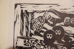 "Owls, Owls, Owls" Abstract Black and White Woodcut Print of Birds