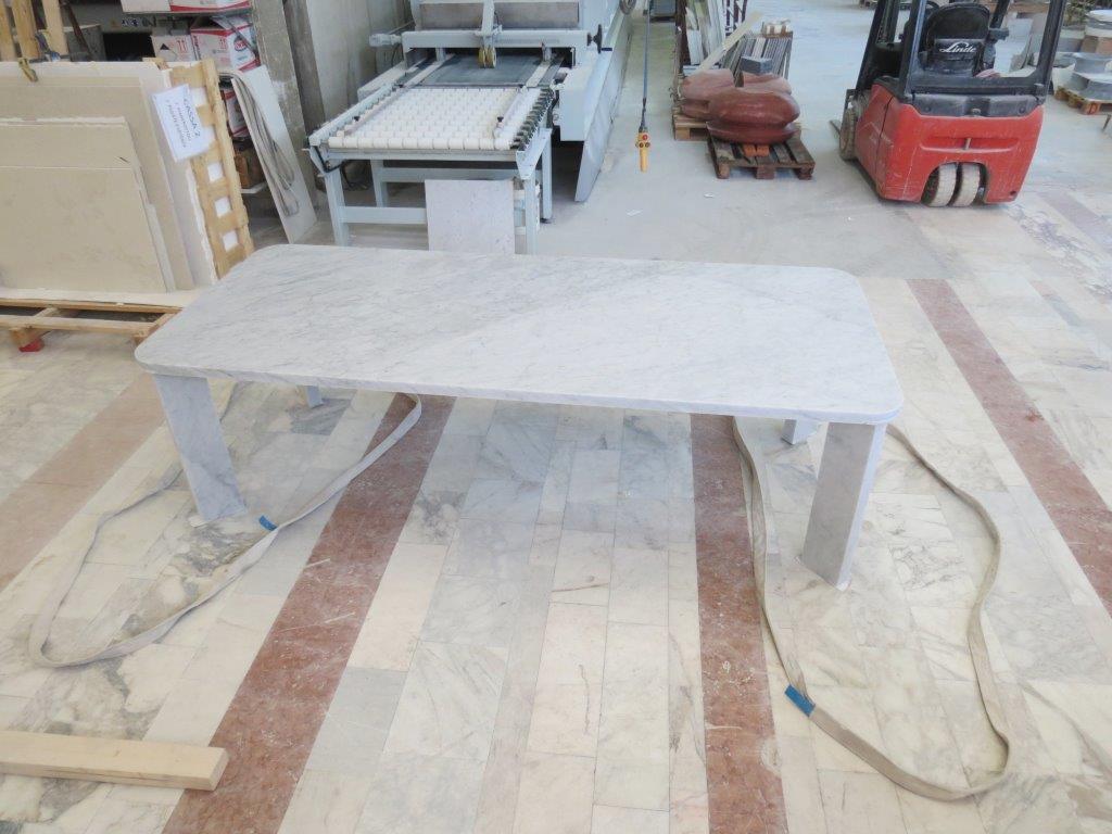 Stella table in Bianco Carrara honed stone. Perfect for any home.