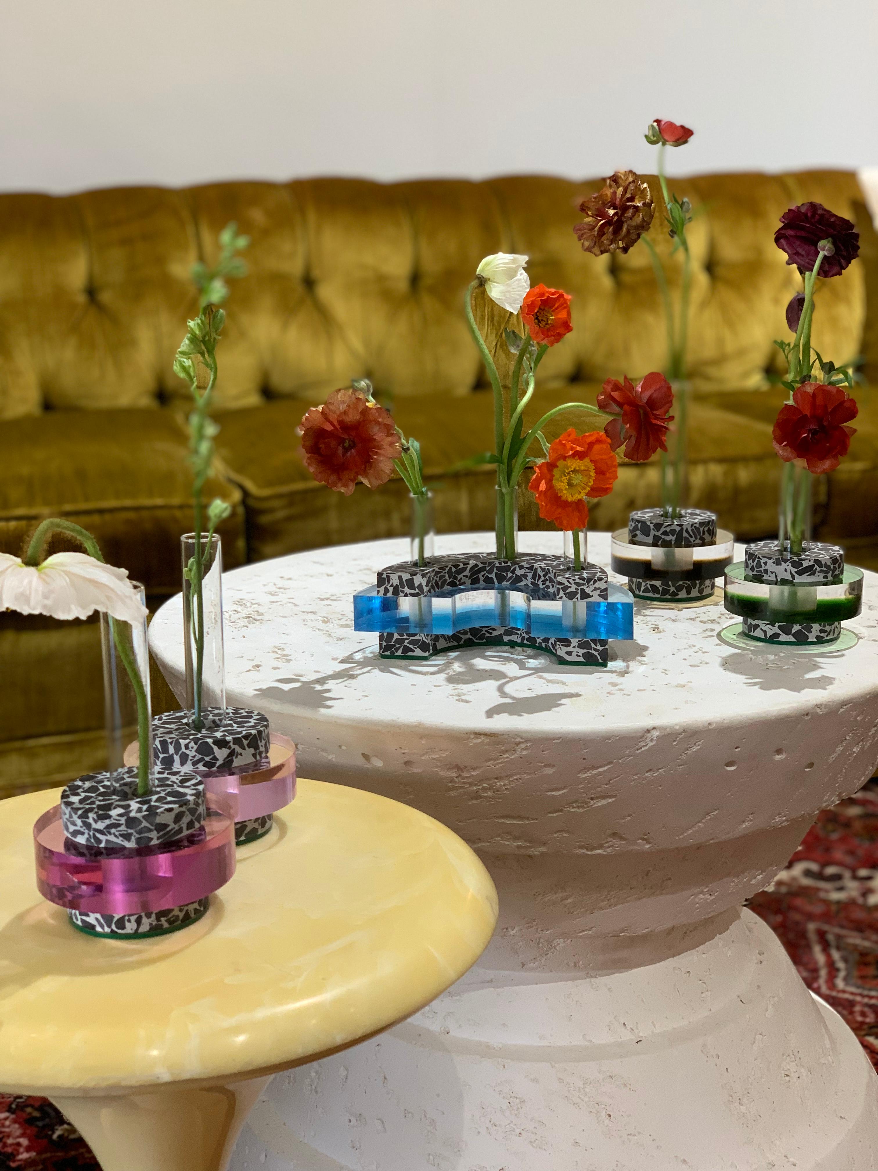 Gabriela has partnered with founder and curator Sara Darling of Rose colored to launch the floral shop’s inaugural artist series with Memphis, a show consisting of mini-sculptures inspired by postmodern Memphis Design and Miami’s Art Deco era. The