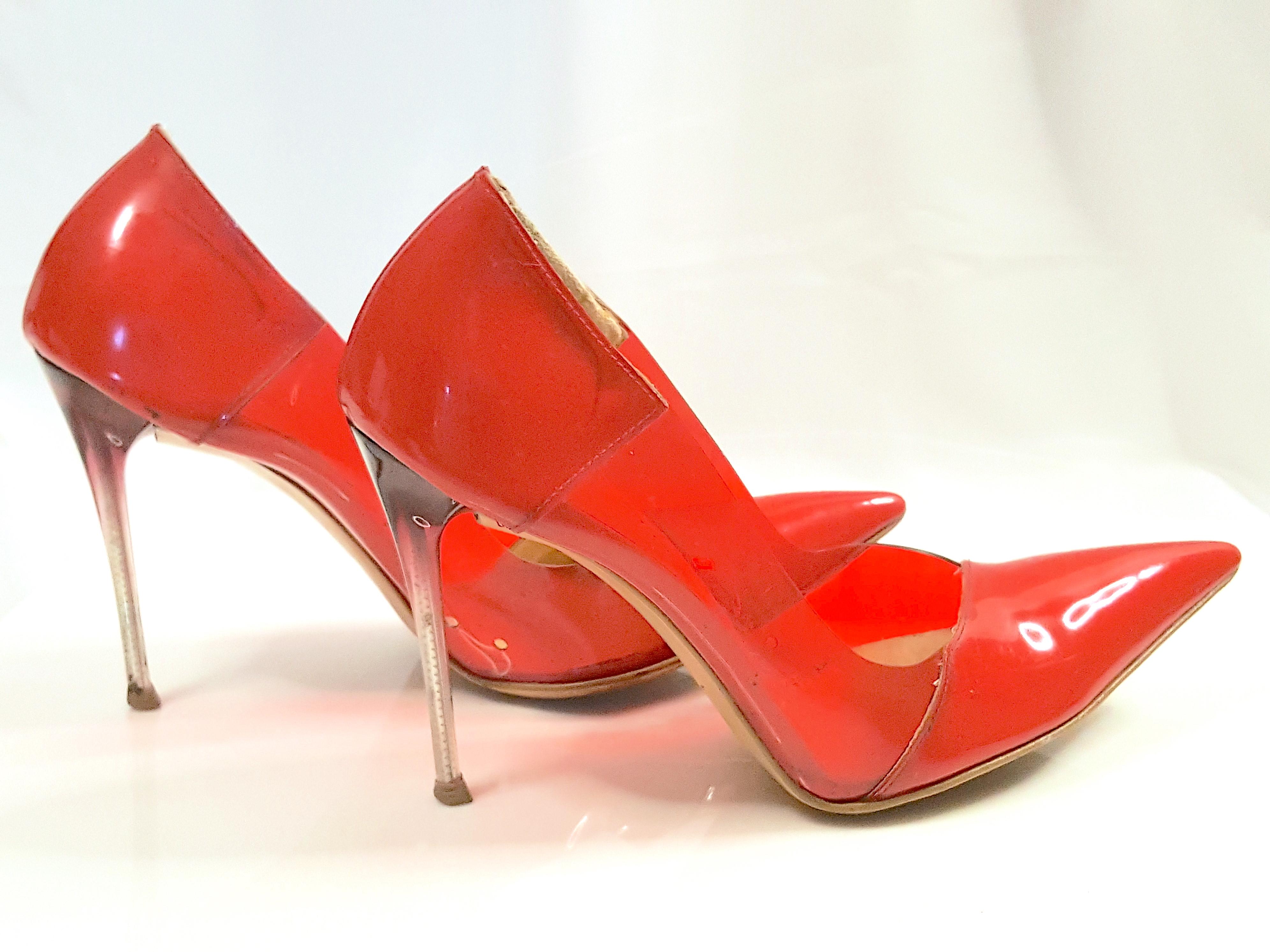 StellaMcCartney 2003 Runway RedPatent&Translucent 4InchStiletto OmbreResin Heels For Sale 1