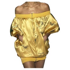 StellaMcCartney 2003 Laufsteg Seide Satin Druck Reißverschluss Jacke schulterfreies Blasenkleid