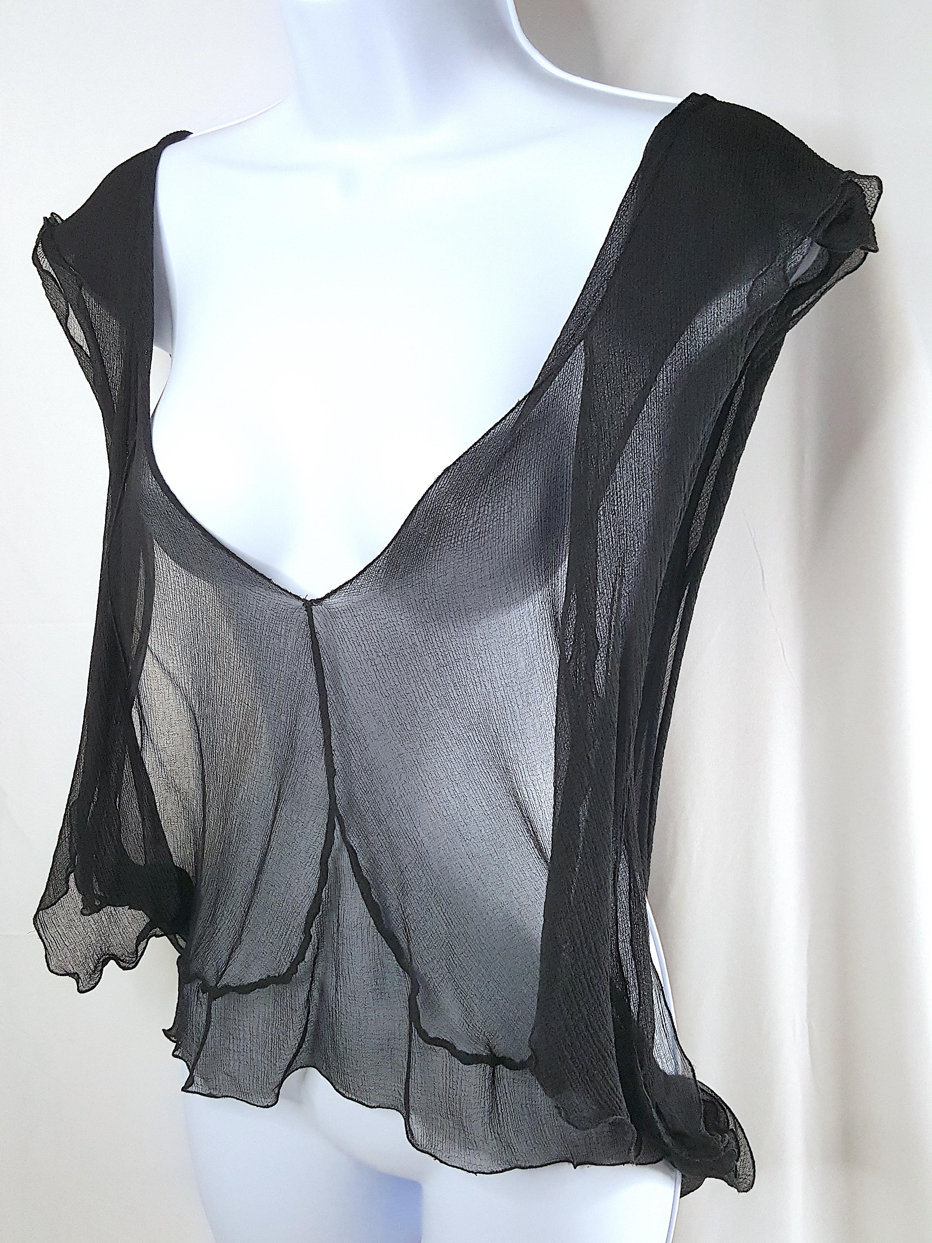 StellaMcCartney RunwayFinale2002 LingerieLike Transparent PlungingV Silk Blouse For Sale 1