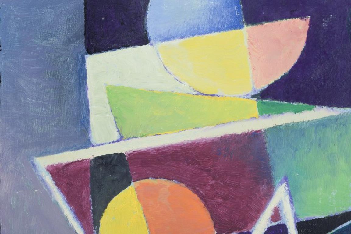 Stellan Widholm, aufgeführter schwedischer Künstler. Öl auf Platte.  Geometrische Komposition. (Schwedisch) im Angebot