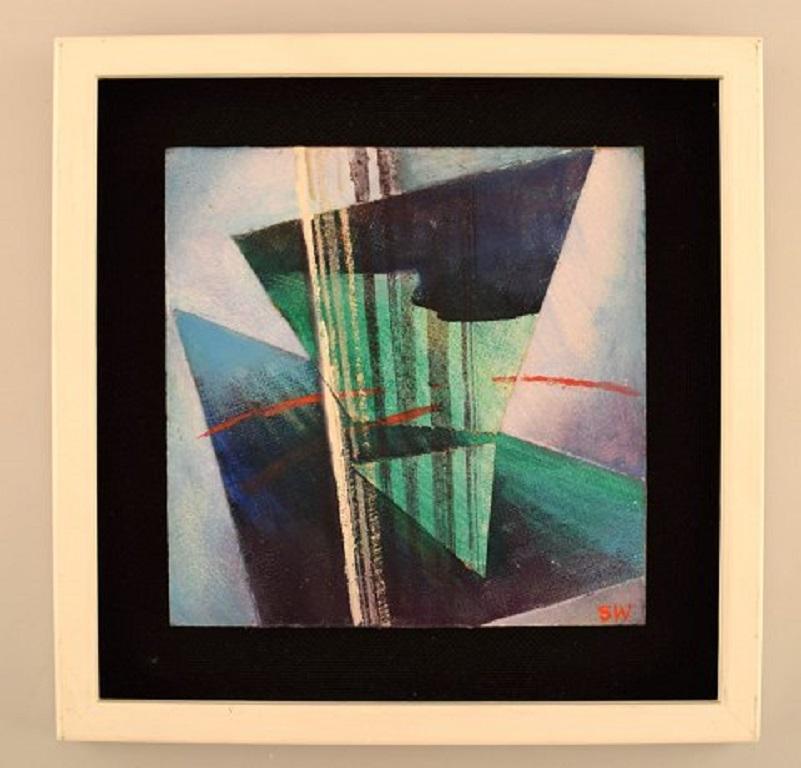 Stellan Widholm, Swedish painter. Oil on board. Abstract / concrete composition, 1960s.
The board measures: 20 x 20 cm.
The frame measures: 5 cm.
In very good condition.
Signed in monogram.



   