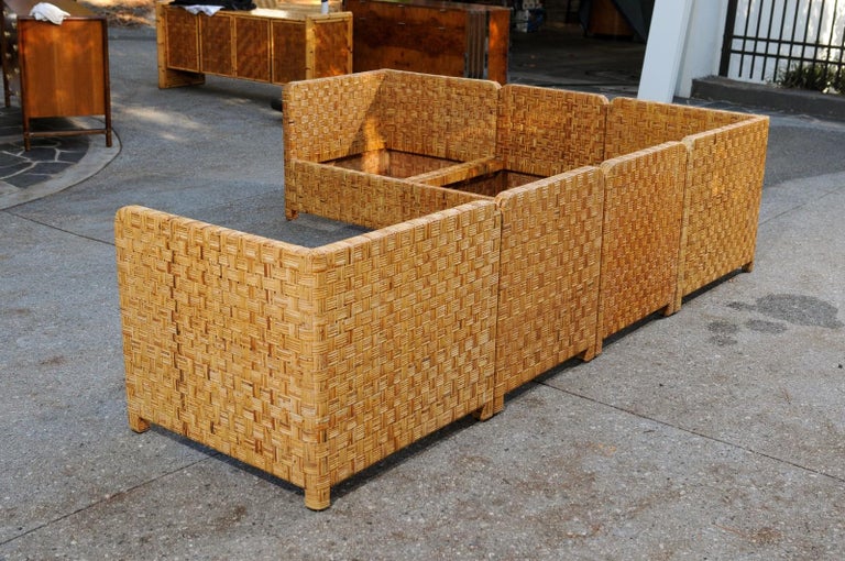 Stellar 6-Piece Basketweave Cane Seating Set by Danny Ho Fong, circa 1975 In Excellent Condition For Sale In Atlanta, GA