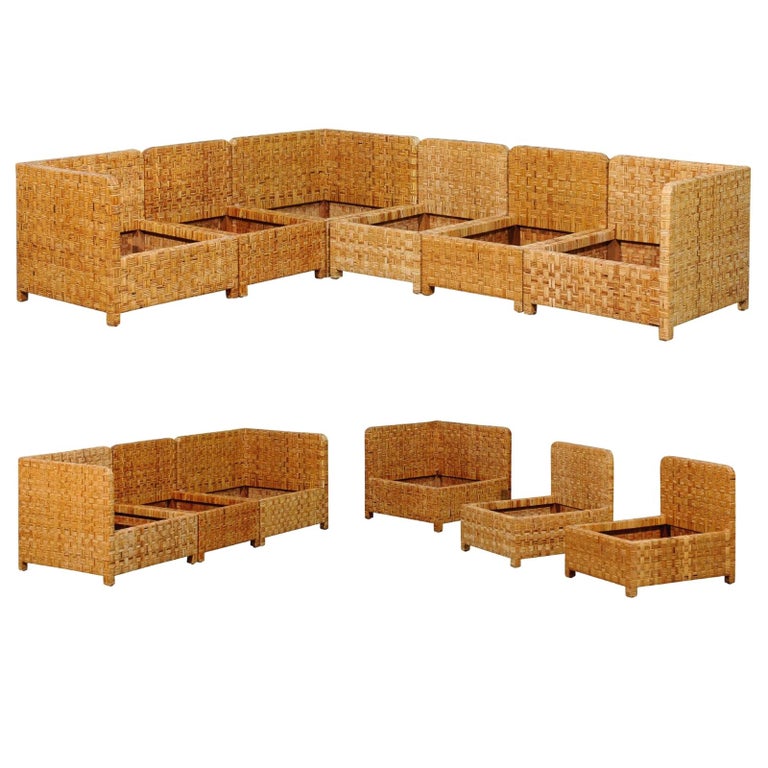 Stellar 6-Piece Basketweave Cane Seating Set by Danny Ho Fong, circa 1975 For Sale
