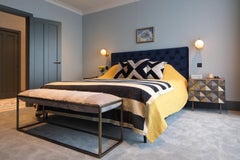 Stellar Bedroom Bench Grey Sheepskin Seat and Industrial Bronze Frame