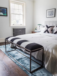 Stellar Bedroom Bench with Black and White Sheepskin Seat and Bronze Metal Frame