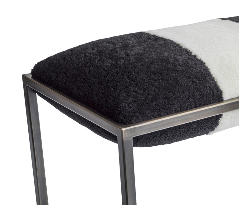 Black And White Bedroom Bench Stellar Bedroom Bench with Black and White Sheepskin Seat and Bronze