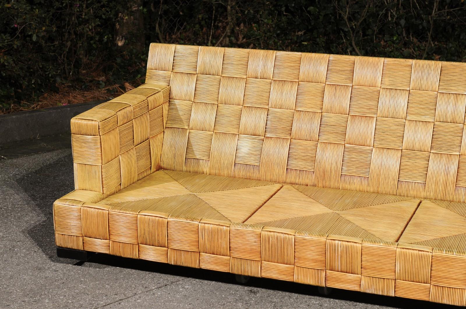 Stellar Block Island Collection Cane Sofa by Hutton for Donghia - Pair Available In Excellent Condition For Sale In Atlanta, GA