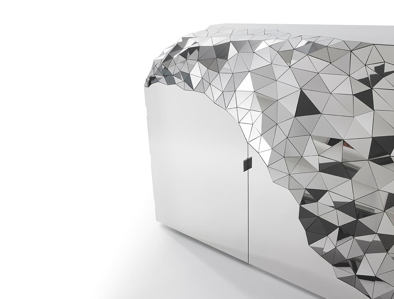 British Geometric Cabinet in Mirror Polished Steel, Stellar by Jake Phipps For Sale