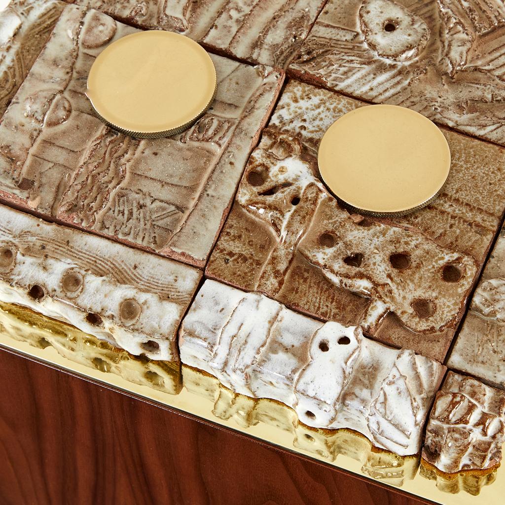 Stellar Float Modern Handmade Ceramic Walnut Brass Side Table by Egg Designs For Sale 1